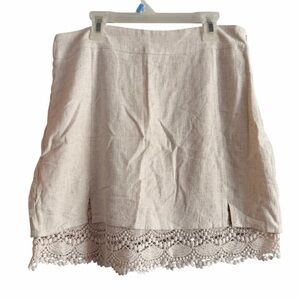 Hem & Thread Beige Linen Crochet Lace Hem Layering Boho Mini Skirt Size S NWT